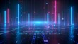 © Tackey - A vibrant digital landscape featuring illuminated lines and patterns in blue and pink, creating a futuristic atmosphere. Stage for product presentation.