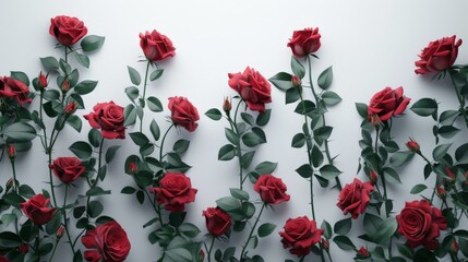 Poster - Red Roses Blooming on a White Background.