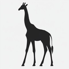 Sticker - Silhouette of a giraffe standing tall with long neck and legs, isolated on a white background.