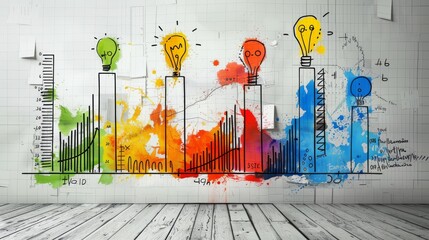 Wall Mural - Creative Brainstorming Ideas Light Bulbs Graph Wall