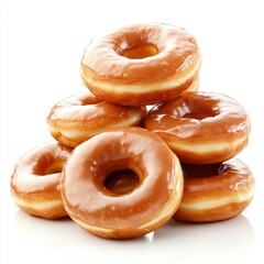 piles of glazed donuts isolated on white background.