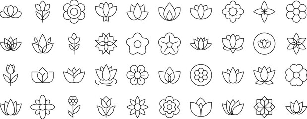 Wall Mural - Beautiful Flowers Set of Thin Icons. Editable Stroke. Suitable for Web Sites, Books, Cards, Apps