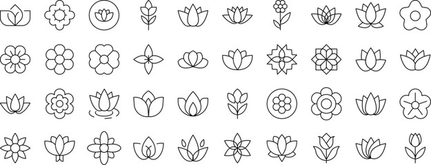 Wall Mural - Beautiful Flowers Simple Isolated Line Icons Collection. Editable Stroke. Suitable for Web Sites, Books, Cards, Apps