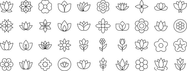 Wall Mural - Beautiful Flowers Related Icon Set. Editable Stroke. Suitable for Web Sites, Books, Cards, Apps