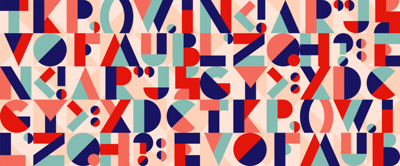 Poster - Seamless pattern with geometric font, random letters from English alphabet. Modern texture with abstract text, typography symbols. Vector background for kids education concept, book or creative poster
