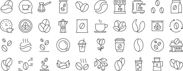 Wall Mural - Coffee Outline Web Line Icons Collection. Editable Stroke. Minimalistic Linear Pictogram for Design of Cards, Apps, Banners, Posts