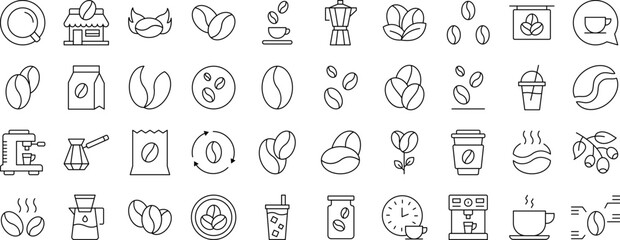 Pack of Line Icons of Coffee. Editable Stroke. Minimalistic Linear Pictogram for Design of Cards, Apps, Banners, Posts