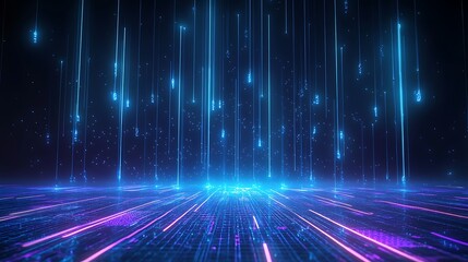 Poster - futuristic digital matrix with glowing lines and particles, creating a mesmerizing background effect