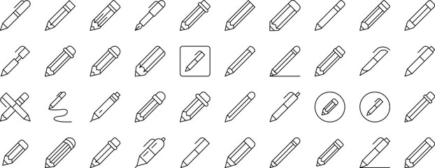 Wall Mural - Pack of Line Icons of Pen and Pencil. Editable Stroke. Minimalistic Linear Pictogram for Design of Cards, Apps, Banners, Posts