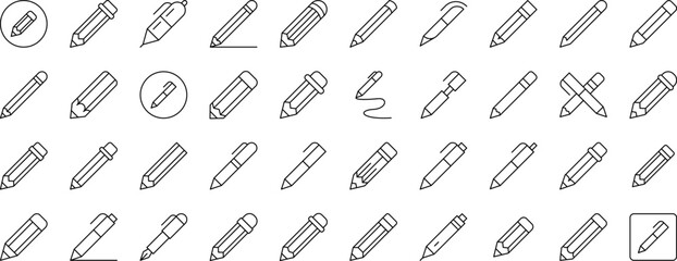 Wall Mural - Bundle of Line Icons of Pen and Pencil. Editable Stroke. Minimalistic Linear Pictogram for Design of Cards, Apps, Banners, Posts