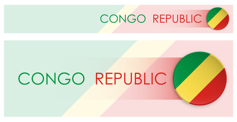 Wall Mural - Congo Republic flag horizontal web banner in modern neomorphism style. Webpage Congo Republic country header button for mobile application or internet site. Vector