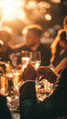 © Kitta Studio - A toast is being made at lavish banquet, with sparkling glasses reflecting warm sunlight. atmosphere is celebratory and elegant, perfect for memorable occasion