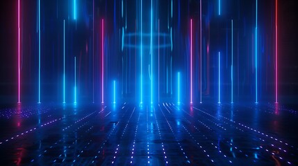 Wall Mural - Futuristic neon lights create an immersive digital environment, perfect for backgrounds, wallpapers, and digital art projects. Stage for product presentation.