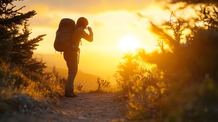 Silhouette of a Hiker at Sunset