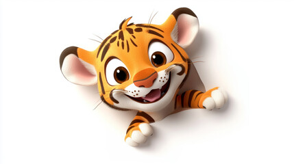 Cute tiger cub cartoon isolated on white background