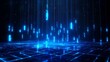 Vibrant blue lights cascading in a futuristic digital space, creating a mesmerizing and immersive atmosphere for tech themes. Stage for product presentation.