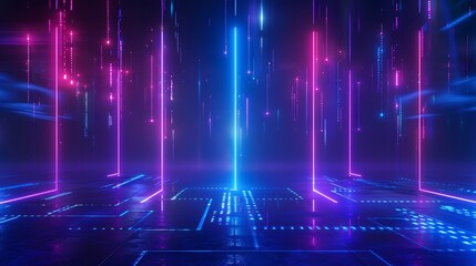 Sticker - Vibrant digital background featuring neon lights and lines, perfect for futuristic themes and technology concepts. Stage for product presentation.