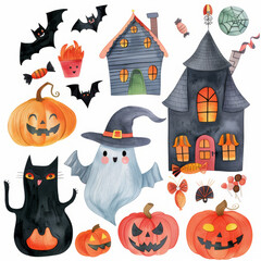 Canvas Print - Halloween_happy_pumpkins_illustration