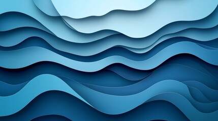 Poster - Abstract blue background with wavy paper cut shapes, vector illustration.