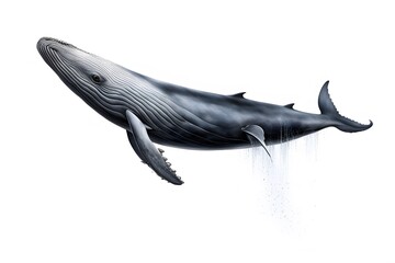 Baleen whale on white background, AI Generated