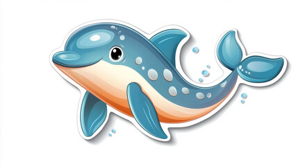 Cute dolphin sticker cartoon isolated on white background