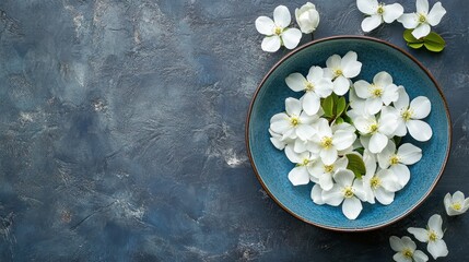 Poster - White Blossoms in a Blue Bowl