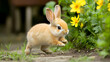 © Kraiwit - playful bunny hopping through a vibrant garden, with colorful flowers and plants all around, looking joyful and energetic