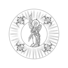 Greek medallion- coloring page with the Angel in Byzantine style