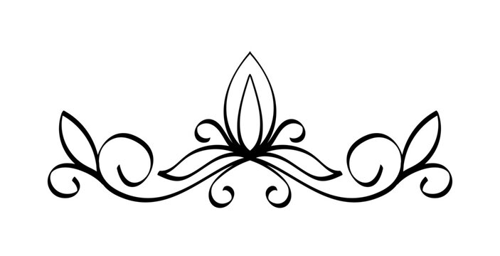Vintage frame element. Traditional pattern and ornament. Retro swirl and vignette. Template for books decoration. Graphic element for website. Linear vector illustration
