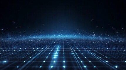 Poster - A futuristic digital landscape featuring glowing lines and particles, ideal for technology, science, and abstract concepts.