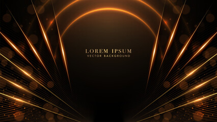 Wall Mural - black luxury background with diagonal golden lines, glowing circle light, shiny dots effects, and bo