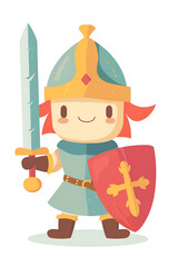 Wall Mural - a cute little knight holding a sword and shield, a simple flat vector illustration on a white backgr