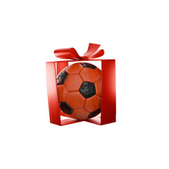 soccer football in rectangular box with ribbon, transparent background