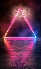 Poster - A vibrant neon triangle glowing against a dark background, creating a modern and artistic visual effect.