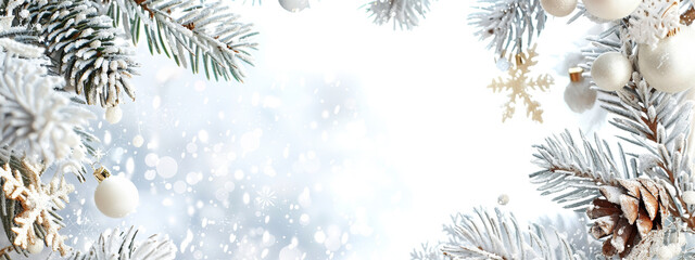 Wall Mural - christmas holiday decoration with vintage christmas balls on a white winter festive background.