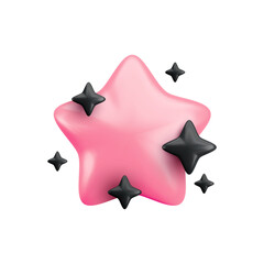 Wall Mural - vector 3d pink star with black twinkles on white background. cute realistic cartoon 3d render of spa
