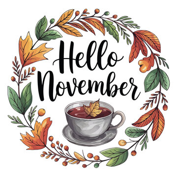 A hand drawn illustration of HELLO NOVEMBER