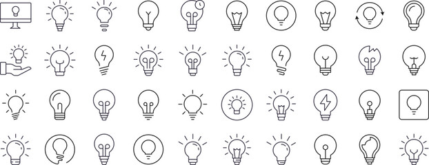 Lightbulbs, Lamps Set of Thin Icons. Editable Stroke. Suitable for Web Sites, Books, Cards, Apps