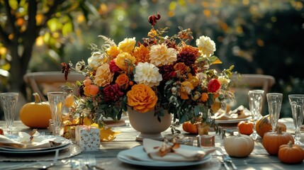 Wall Mural - Autumn Splendor: A Vibrant Harvest Table Setting