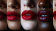 © Alina Tymofieieva - Three close-up views of lips showcasing various shades of red lipstick against a dark background highlighting beauty and diversity in makeup