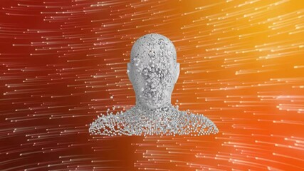 Poster - animation of digital human over white spots on orange background