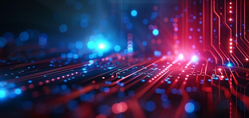 Poster - Futuristic technology background with vibrant colors, showcasing glowing circuits and intricate digital patterns.