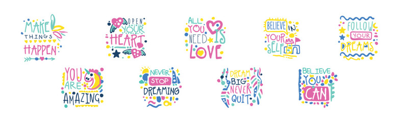 Sticker - Motivational and Greeting Quote and Inscription as Inspiration Typography Vector Set