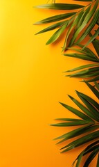 Poster - Vibrant green leaves against a bright yellow background, creating a fresh and lively atmosphere for design projects or decor.