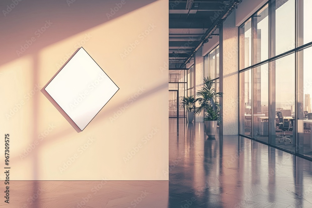 Nameplate mockup on the wall near the front of the office Signage