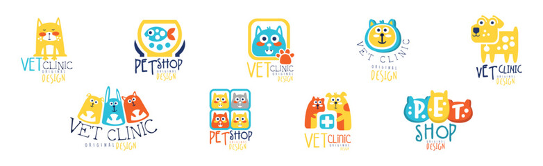 Wall Mural - Pet Shop and Vet Clinic Graphic Emblem Original Design Vector Set