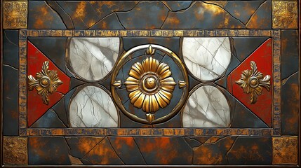 Wall Mural - Ornate gold and marble mosaic with a geometric design.