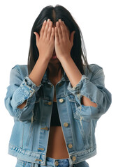 Poster - PNG Woman covering face denim jacket