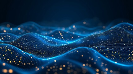 Poster - captivating blue waves adorned with glowing particles, creating a mesmerizing and immersive digital 