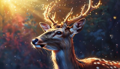 Wall Mural - Enchanted fairy deer bathed in vibrant rainbow hues